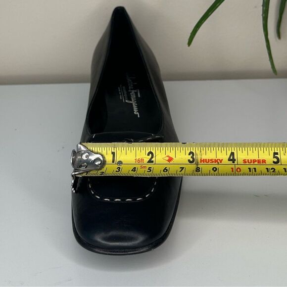 VTG 90 Salvatore Ferragamo Boutique Black Leather Loafers Bow Stitch 10.5A Italy - Picture 11 of 13